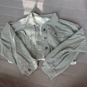 Cropped Checkered Denim Jacket